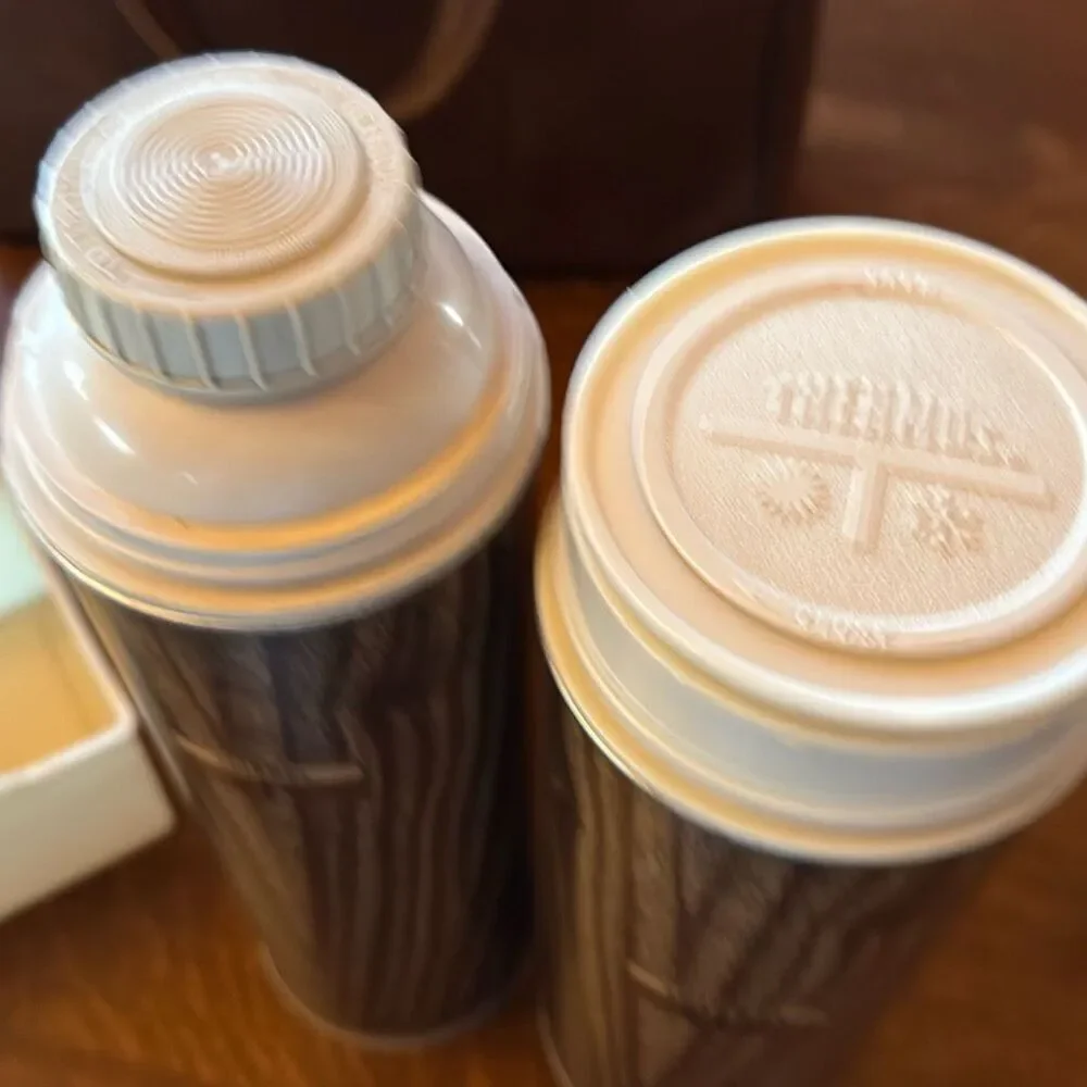 Vintage 50’s 60’s Thermos Set With‎ Original Vinyl Picnic Bag